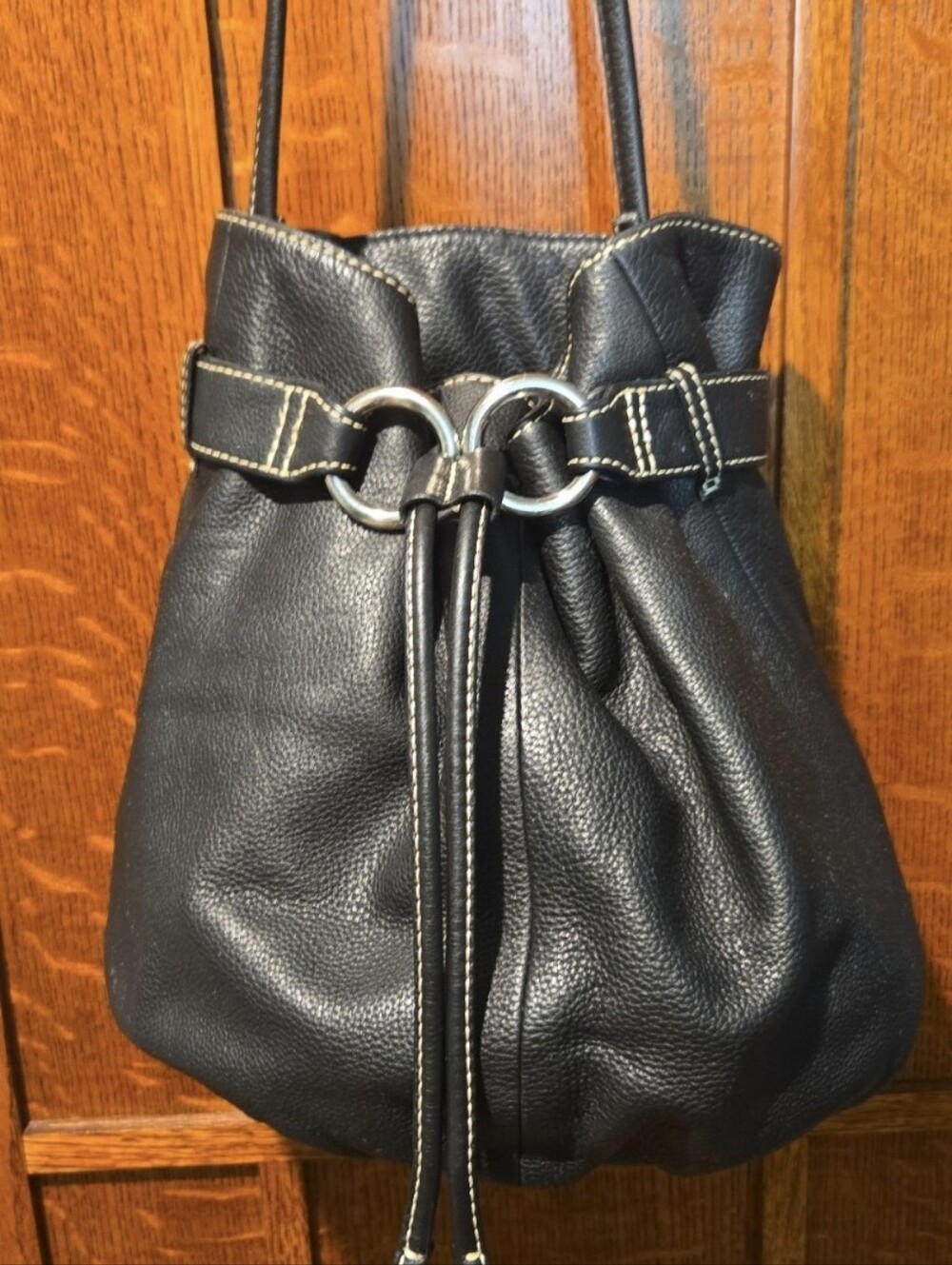 Fossil Black Leather Drawstring Bucket Bag #73082